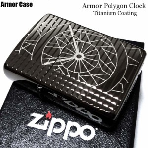 ZIPPO ライター アーマー ポリゴンクロック ブラックニッケル ミラー仕上げ ダイヤモンドカット ジッポ 黒 チタンコーティング 両面加工 