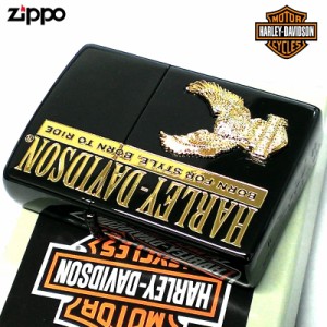 ZIPPO ライターかっこいい ハーレー ダビッドソン ジッポ HARLEY-DAVIDSON イーグルメタル ロゴ ブラックイオン 鷲 彫刻 黒金