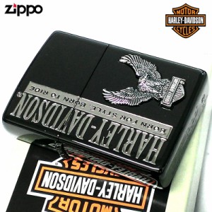 ZIPPO ライター ハーレー ダビッドソン イーグルメタル HARLEY-DAVIDSON かっこいい ジッポ 鷲 ロゴ ブラックイオン 彫刻 黒銀