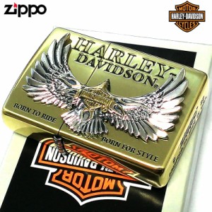 ZIPPO ハーレー ダビッドソン 金銀 イーグル 鷹 シルバーメタル 彫刻 ゴールド かっこいい 大型コンビメタル ジッポライター 渋い