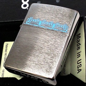 ZIPPO ライター レーザー彫刻 シルバーサテン ジッポ 電車 かわいい ブルー シンプル 銀 おしゃれ メンズ 青 ギフト プレゼント