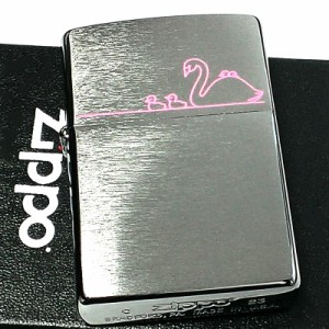 ZIPPO かわいい 白鳥 レーザー彫刻 シルバーサテン ジッポ ライター ピンク シンプル 銀 おしゃれ メンズ ギフト プレゼント