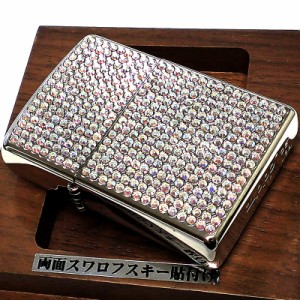 ZIPPO スワロフスキー両面貼り 一点物 レア ジッポ ライター 2005年製 絶版品 木製台座付き 高級 美しい シルバー