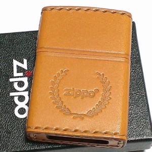 ZIPPO 革巻き ジッポ ライター ライトブラウン ロゴデザイン レザー キャメル シンプル 本牛革 薄茶 かっこいい 皮 メンズ