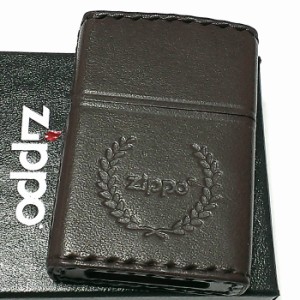 ZIPPO ライター 革巻き ダークブラウン ジッポ ロゴデザイン レザー シンプル 本牛革 濃茶 かっこいい 皮 メンズ