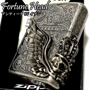 ジッポ フォーチュンヘッド 銀イブシ スカル3面彫刻 ライター Fortune head ZIPPO ふくろう かっこいい ブラス古美 ドクロ おしゃれ 