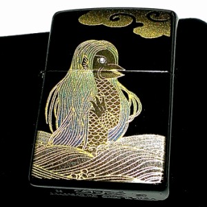 ZIPPO ライター 本金蒔絵 アマビエ 伝統工芸 ジッポ スワロフスキー 漆塗り 黒 かっこいい ゴールド おしゃれ 高級 メンズ ギフト プレゼ