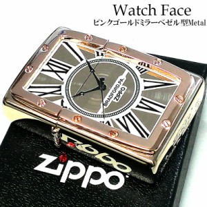 ZIPPO 時計 ジッポ ライター Watch Face スピン加工 ピンクゴールドミラーベゼル型メタル かっこいい クロックデザイン かわいい メンズ 