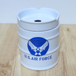 ドラム缶灰皿 喫煙具 AIRFORCE タバコ ホワイト×ブルー 小物入れ アメリカン おしゃれ インテリア ペン立て かっこいい メンズ プレゼン