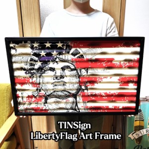 ブリキ看板 TinSign LibertyFlag Art Frame 自由の女神 大型 ティンサイン アメリカン 雑貨 国旗 トタン プレート 壁飾り 大きい インテ