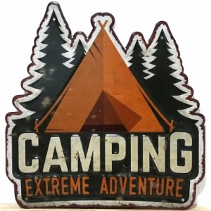 ブリキ看板 かわいい アウトドア ビンテージ CAMPING テント キャンプ ヴィンテージ アンティーク ガレージ プレート