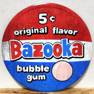 ブリキ看板 BAZOOKA 5cent ラウンドメタルサイン バブルガム ビンテージ アメリカン 雑貨 かわいい プレート