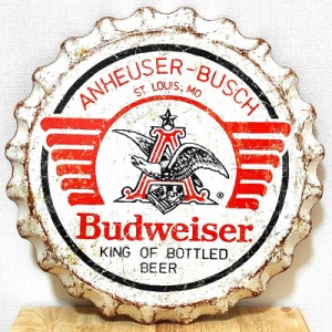 ブリキ看板 バドワイザー ボトルキャップ アンティーク Budweiser Weathered ロゴ 壁飾り かわいい 正規品 アメリカン 雑貨 インテリア