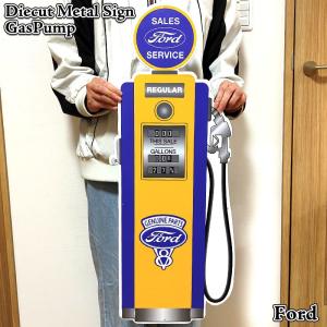 ブリキ看板 ガルフ ガスポンプ ダイカットエンボスメタルサイン ビッグ