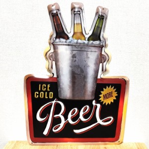 ブリキ看板 アンティーク エンボスプレート ICE COLD Beer アメリカン 雑貨 ビール お酒 壁飾り レトロ かわいい ビンテージ おしゃれ バ
