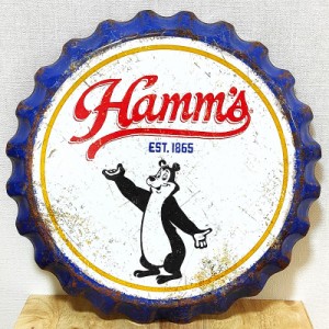 ブリキ看板 ボトルキャップ メタルサイン Hamm’s Bear Weathered かわいい ハムズベア ビール アンティーク ロゴ 壁飾り ビンテージ