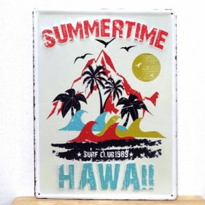 ブリキ看板 SUMMER TIME HAWAII ハワイ ビンテージ ヤシの木 アンティーク 南国 レトロ 壁飾り サマータイム アメリカン 雑貨 インテリア