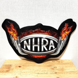 ブリキ看板 NHRA Flames エンボスメタルサイン かっこいい アメリカン 雑貨 ガレージ ロゴ ビンテージ ブラック