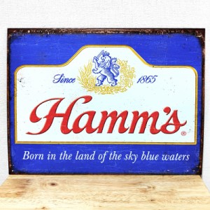 ブリキ看板 おしゃれ Hamms Sky Blue Water メタルサイン ハムズビール Hamms Beer ロゴ 壁飾り アメリカン レトロ 雑貨 かわいい