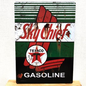 ブリキ看板 エンボスメタルサイン TEXACO Sky Chief ロゴ おしゃれ アメリカン アンティーク ガレージ 壁飾り 雑貨