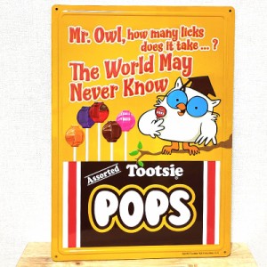 ブリキ看板 Tootsie POPS エンボスメタルサイン アメリカン お菓子 プレート トッツィーポップス 可愛い キャラクター