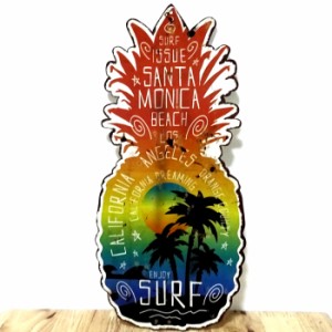 ブリキ看板 ビンテージ SANTA MONICA Beach パイナップル ヤシの木 ビーチ アンティーク ガレージ プレート 壁飾り アメリカン 雑貨 イン