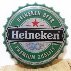 ブリキ看板 Heineken ビール アンティーク エンボスプレート 蓋 ハイネケン 王冠 ビンテージ ガレージ かわいい プレート おしゃれ