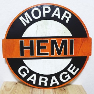 ブリキ看板 メタルサイン Mopar Hemi Garage アンティーク ロゴ ガレージ 壁飾り 正規ライセンス品 アメリカン 雑貨 インテリア オレンジ