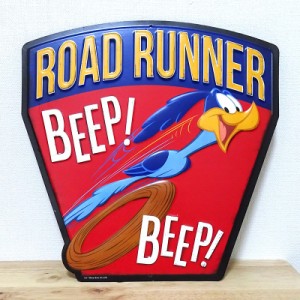 ブリキ看板 アンティーク ROAD RUNNER Beep アメリカン ビンテージ 壁掛け 珍しい プレート おしゃれ 壁飾り かわいい レッド 雑貨