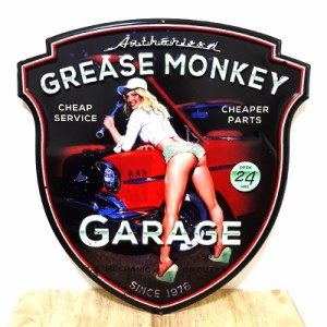 アメリカン ブリキ看板 エンボス加工 セクシー ガール GREASE MONKEY GARAGE ガレージ プレート 玄関 壁飾り 雑貨 インテリア 可愛い