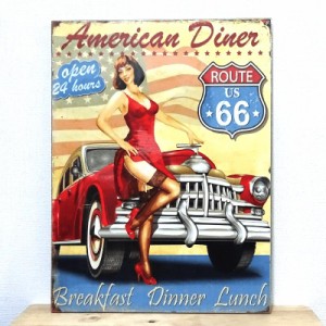 木製看板 セクシー American Diner 66 車 ROUTE66 アメリカン ウッドボード ガレージ 壁掛け 可愛い おしゃれ