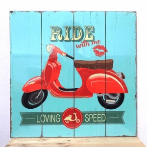 木製看板 バイク RIDE A SCOOTER アメリカン ウッドボード かわいい サーフィン ガレージ リビング 壁掛け ビーチ 海
