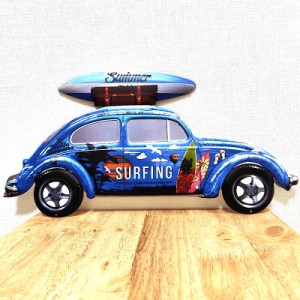 ブリキ看板 車 アンティーク エンボスプレート ブルー SURFING BTL ビンテージ 青 ガレージ かわいい プレート おしゃれ 壁飾り