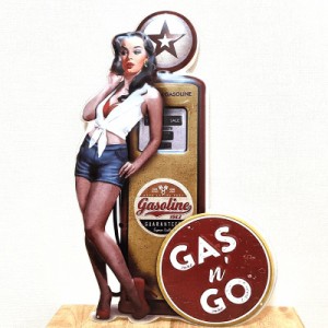 ブリキ看板 ビンテージ セクシー GAS & GO 女性 ガソリンスタンド アンティーク おしゃれ アメリカン 壁掛け プレート
