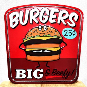 ブリキ看板 ハンバーガー アンティーク かわいい BIG BURGERS 赤 アメリカン ビンテージ 壁掛け プレート 壁飾り 雑貨 インテリア