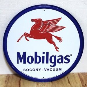 ブリキ看板 Mobilgas ラウンドエンボスメタル アンティーク ペガサス ガレージ プレート 可愛い 壁飾り 正規ライセンス品 アメリカン