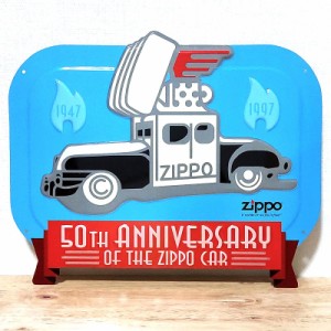 ブリキ看板 ZIPPO社正規品 50周年 エンボスメタルサイン 1997年製 絶版 ジッポカー アメリカン 雑貨 ビンテージ ブルー レトロ