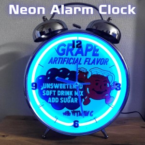 時計 ネオンアラームクロック ライト グレープ レトロ 青 JUICE ツインベル シルバー アラーム機能 ブルー アメリカン