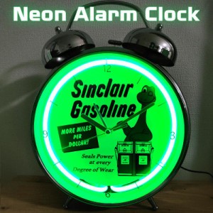 時計 ネオンアラームクロック ライト グリーン レトロ 緑 SINCLAIR 恐竜 シルバー ツインベル アラーム機能 アメリカン