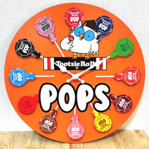 掛時計 おしゃれ Tootsie POPS 壁掛け アメリカン 雑貨 ウッド クロック お菓子 アンティーク トッツィーポップス かわいい