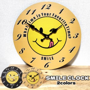 掛時計 SMILE CLOCK 壁掛け アメリカン 雑貨 スマイル アンティーク かわいい インテリア イエロー 店舗 可愛い レストラン カフェ お店