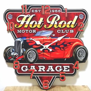 掛時計 おしゃれ アンティーク クロック 時計 車 Hot Rod Motor Club 壁掛け かっこいい アメリカン 雑貨 かわいい バー カフェ お店 店