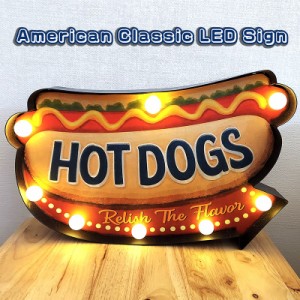電飾看板 LED Sign アメリカン クラシック ホットドッグ サインライト 雑貨 HOT DOGS かわいい 壁掛け 照明 アンティーク おしゃれ 
