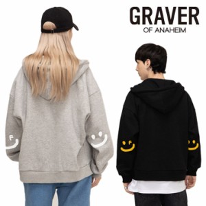 グレーバー パーカ GRAVER 正規販売店 Elbow drawing smile white clip hoodie zip up 全2色 G(W)-HZ-1-GY/BK ウェア