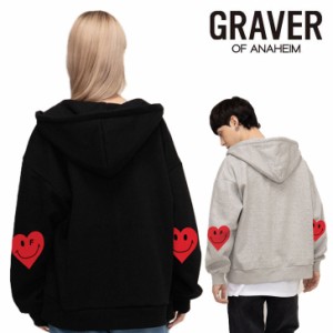 グレーバー パーカ GRAVER 正規販売店 Elbow heart smile white clip hoodie zip up  BLACK ブラック G(W)-HZ-3-BK/GY ウェア