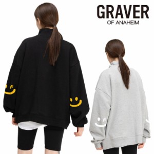 グレーバー トレーナー GRAVER 正規販売店 Elbow Smile Drawing white clip Half zip up Sweatshirt 全2色 G(W)-HZM-1-GY/BK ウェア