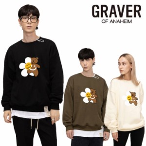 グレーバー トレーナー GRAVER 正規販売店 Flower Bear Smile White Clip Sweatshirt 全6色 G(M)-MG-46-IY/BK/NY/GY/KK/CL ウェア