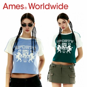 アメス ワールドワイド 半袖Tシャツ Ames Worldwide 正規販売店 SPORTY LOGO CROP RAGLAN TEE ロゴクロップラグラン AM2DMFT505A ウェア