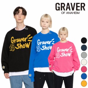 グレーバー トレーナー GRAVER 正規販売店 Drawing Logo Flower Embroidery Sweatshirt 全7色 G(W)-MG-116-BK/NY/IY/GY/CB/PK/YW ウェア