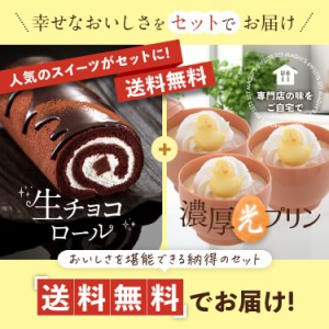 生チョコ ロールケーキ＆濃厚光プリンセット お試し お得 スイーツ ギフト インスタ映え チョコ お取り寄せスイーツ 洋菓子 お取り寄せグ